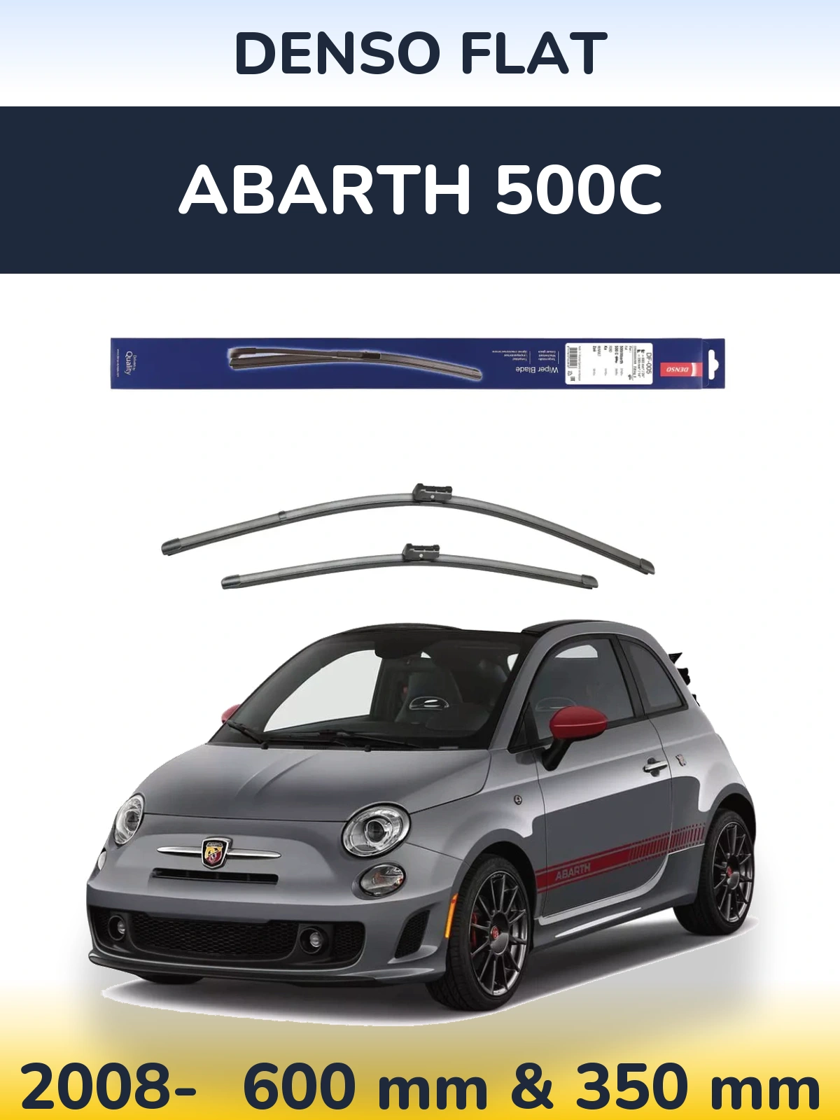 Front wiper blade set Denso Flat 600 & 350 mm for Abarth 500C 2008-2026