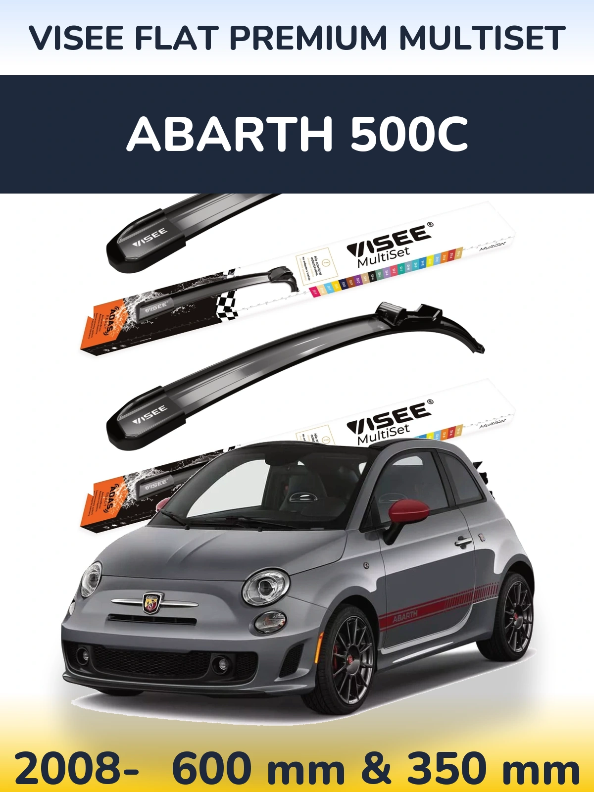 Комплект передніх щіток VISEE FLAT PREMIUM MultiSet 600 & 350 мм для Abarth 500C 2008-2026