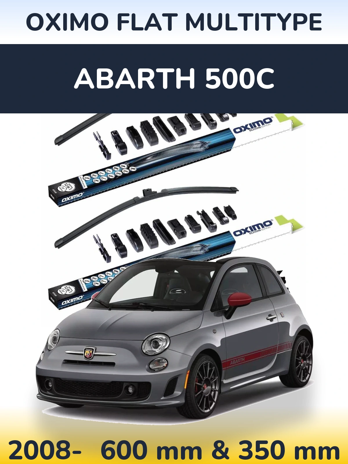 Front wiper blade set Oximo Flat MultiTypee 600 & 350 mm for Abarth 500C 2008-2026