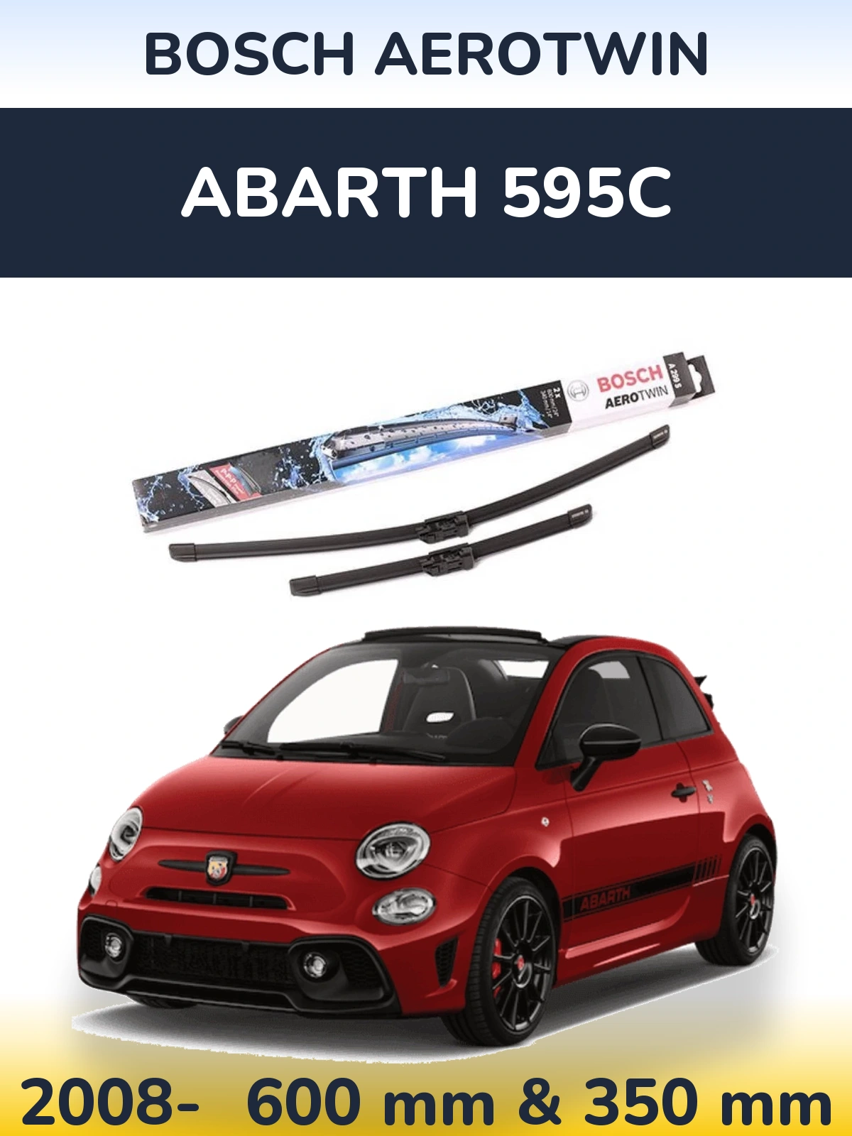 Front wiper blade set BOSCH AeroTwin 600 & 350 mm for Abarth 595C 2008-2026