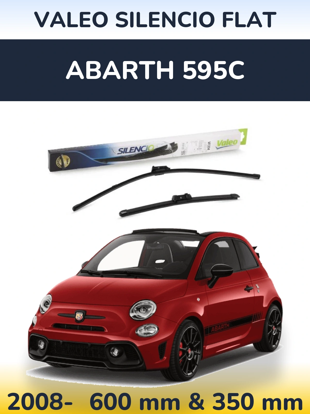 Front wiper blade set Valeo Silencio Flat 600 & 350 mm for Abarth 595C 2008-2026