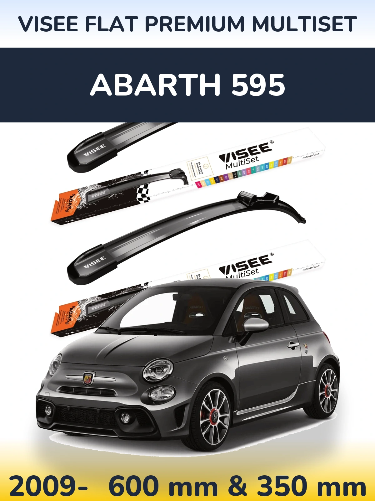 Front wiper blade set VISEE FLAT PREMIUM MultiSet 600 & 350 mm for Abarth 595 2009-2026