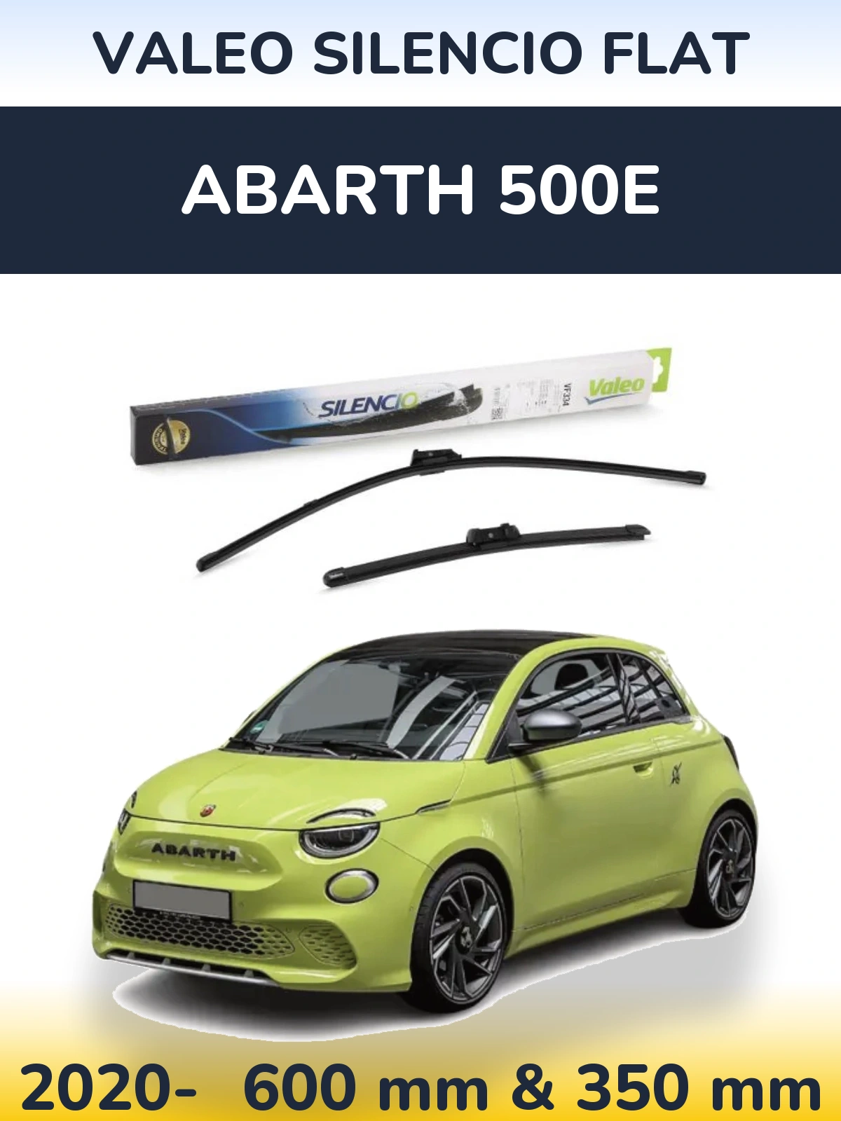 Front wiper blade set Valeo Silencio Flat 600 & 350 mm for Abarth 500e 2020-2026