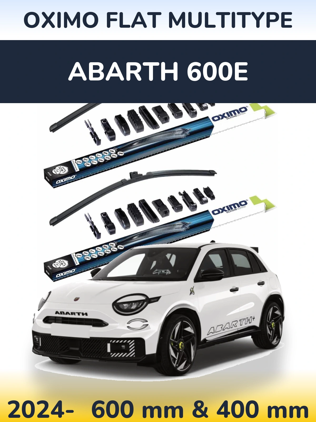 Front wiper blade set Oximo Flat MultiTypee 600 & 400 mm for Abarth 600e 2024-2026