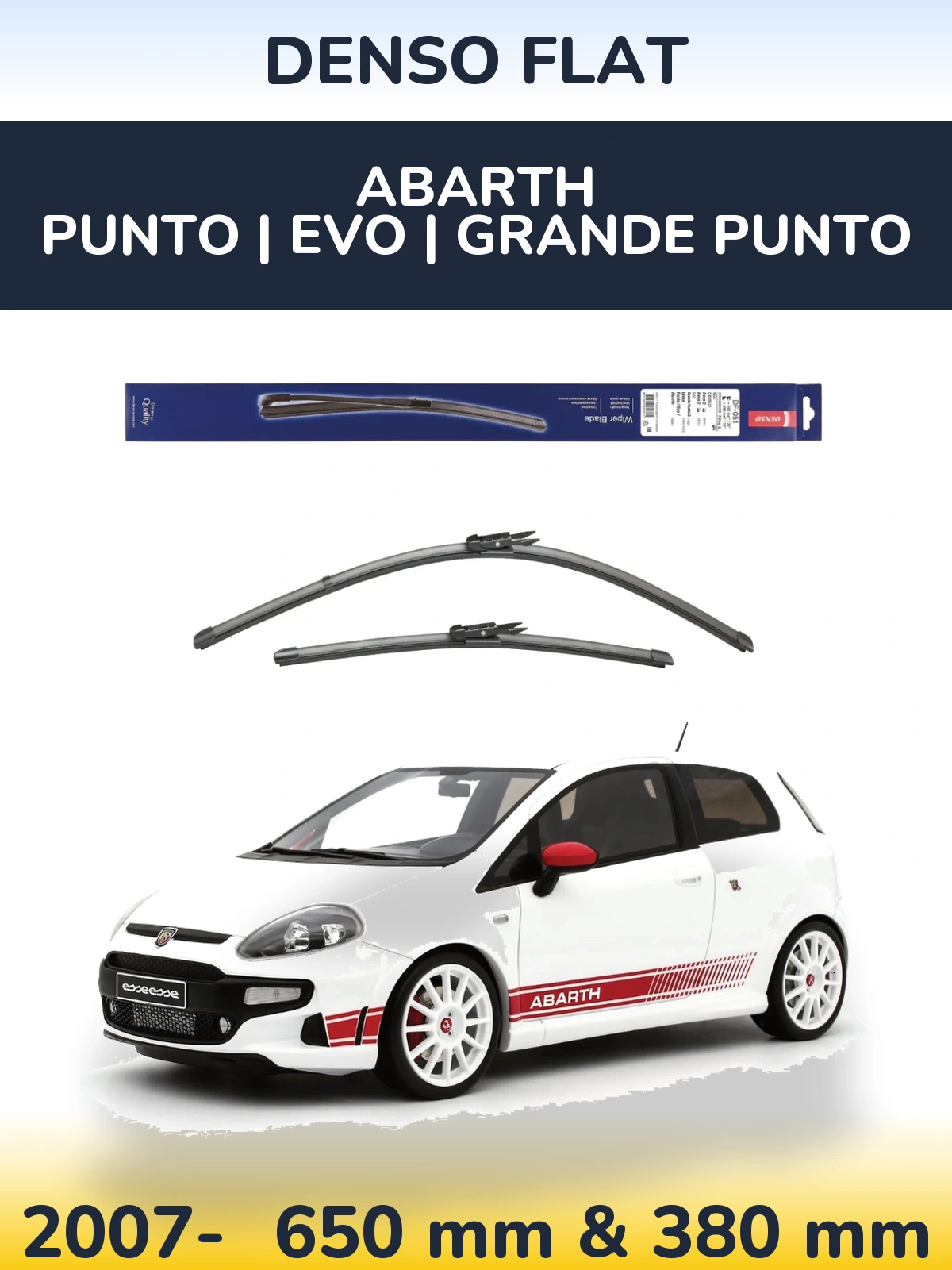 Комплект передніх щіток Denso Flat 650 & 380 мм для Abarth Punto | Evo | Grande Punto 2007-2026