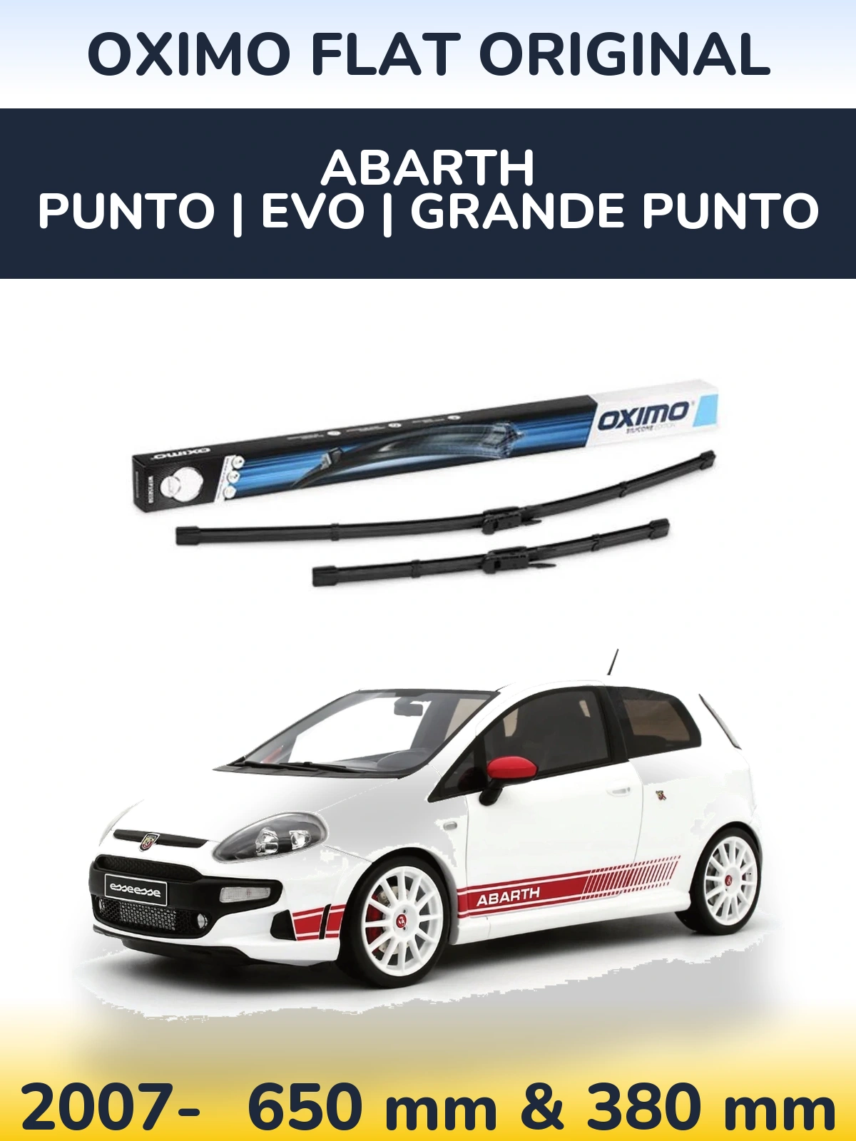 Комплект передних дворников Oximo Flat Original 650 & 380 мм для Abarth Punto | Evo | Grande Punto 2007-2026
