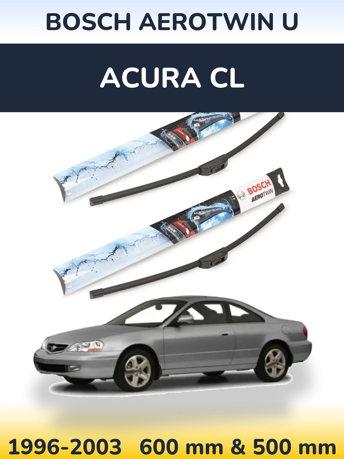 Front wiper blade set BOSCH AeroTwin U 600 & 500 mm for Acura CL 1996-2003