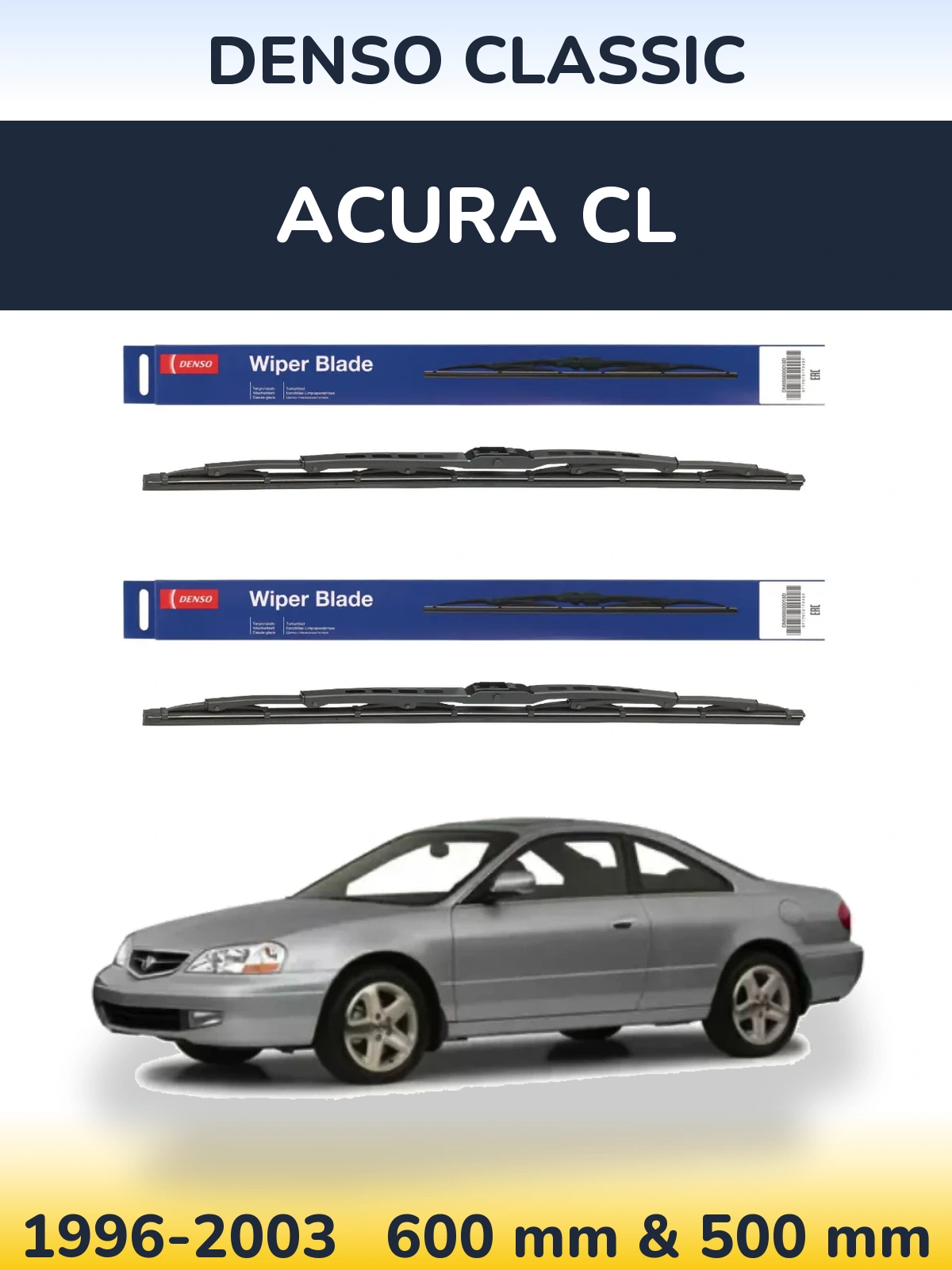 Front wiper blade set Denso Classic 600 & 500 mm for Acura CL 1996-2003