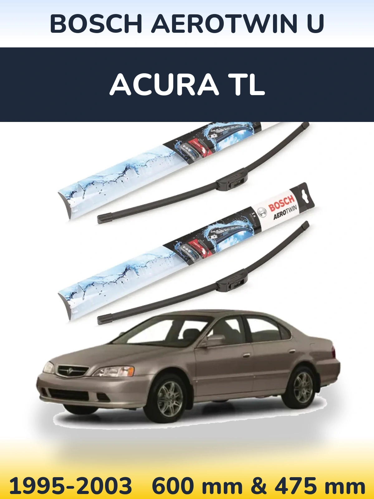 Front wiper blade set BOSCH AeroTwin U 600 & 475 mm for Acura TL 1995-2003