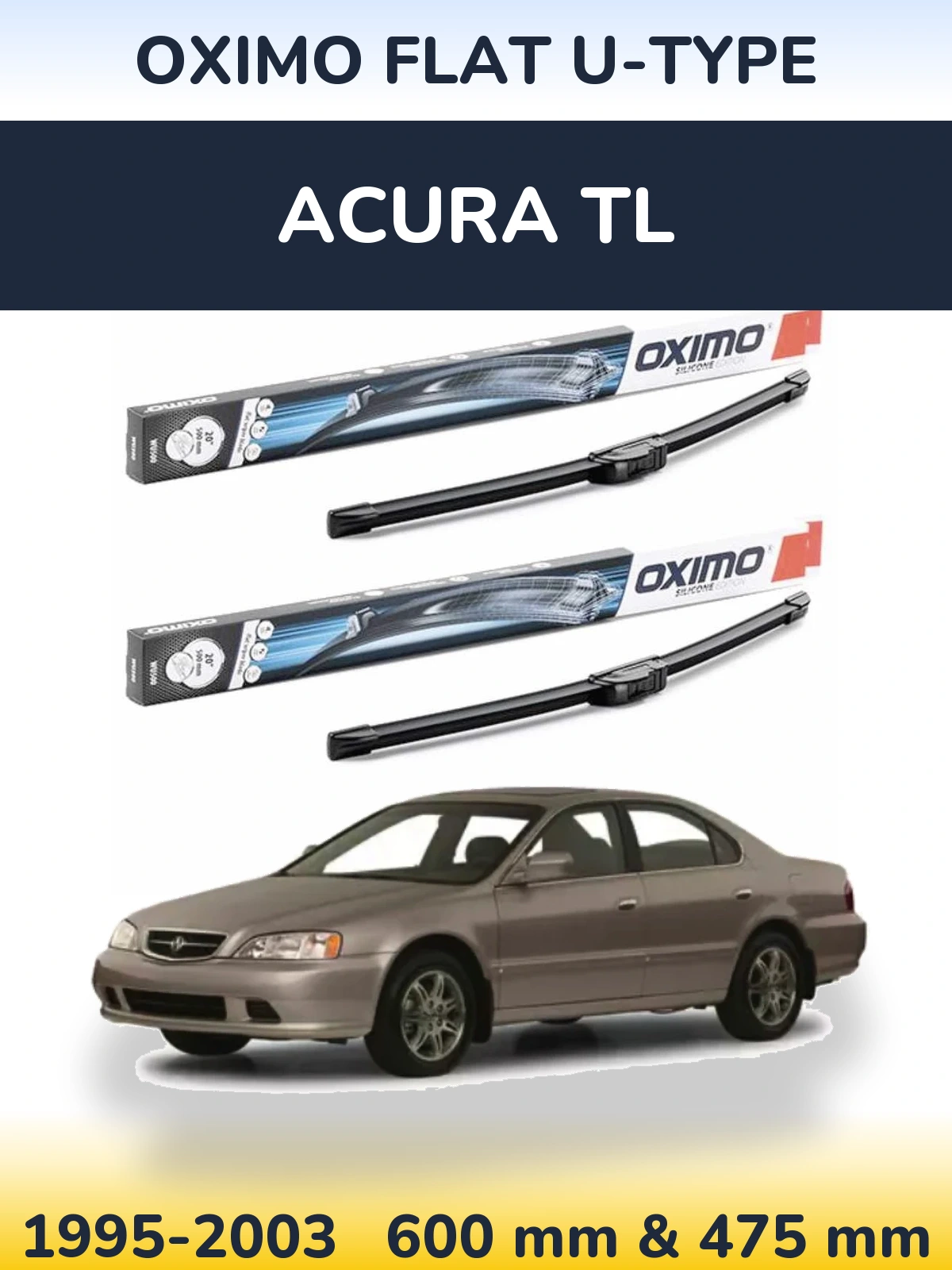 Front wiper blade set Oximo Flat U-type 600 & 475 mm for Acura TL 1995-2003