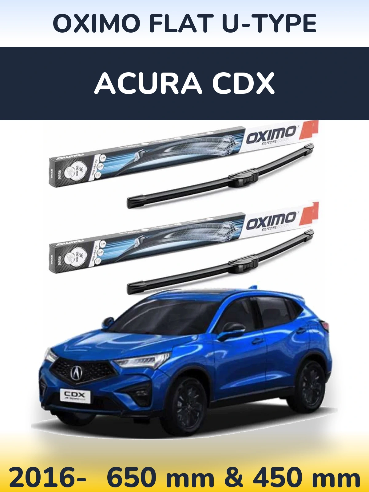 Комплект передних дворников Oximo Flat U-type 650 & 450 мм для Acura CDX 2016-2026