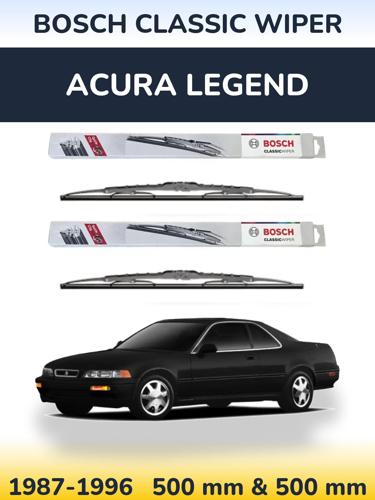 Front wiper blade set BOSCH Classic Wiper 500 & 500 mm for Acura Legend 1987-1996