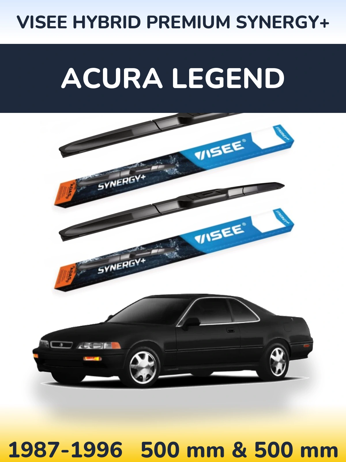 Front wiper blade set VISEE HYBRID PREMIUM SYNERGY+ 500 & 500 mm for Acura Legend 1987-1996