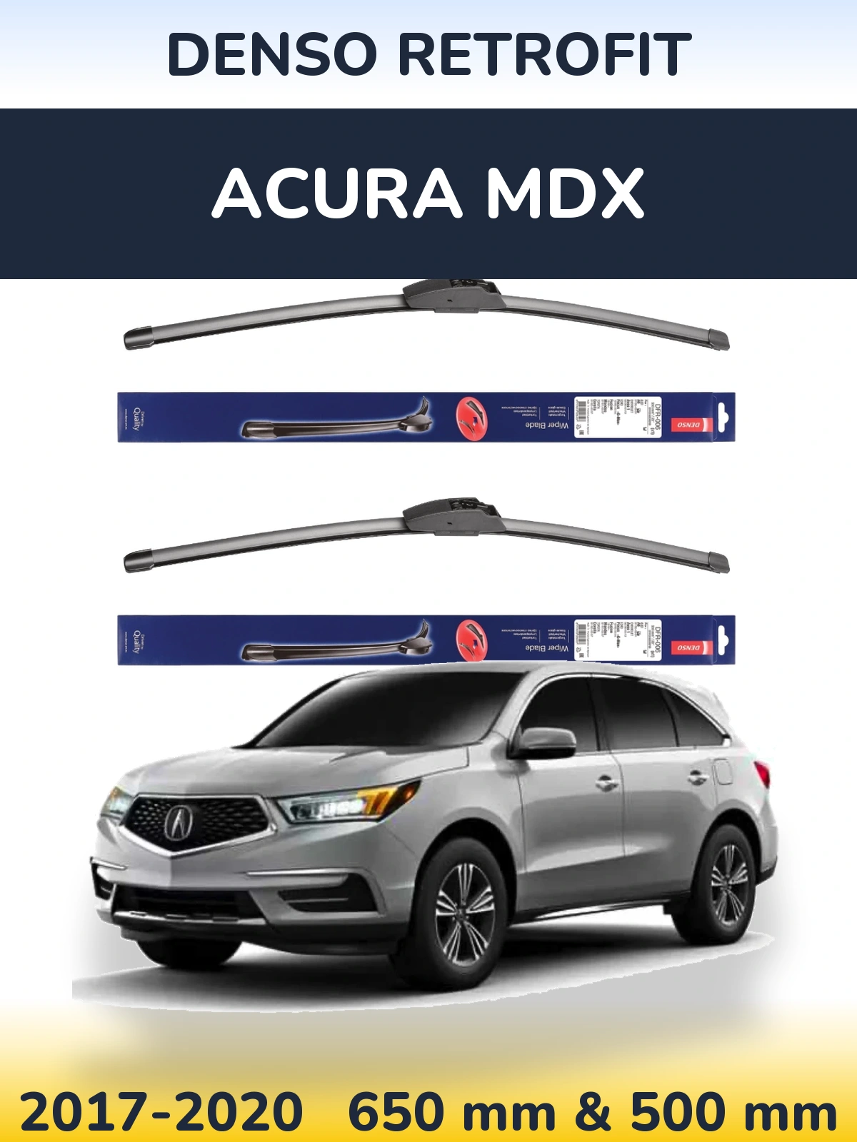 Front wiper blade set Denso Retrofit 650 & 500 mm for Acura MDX 2017-2020