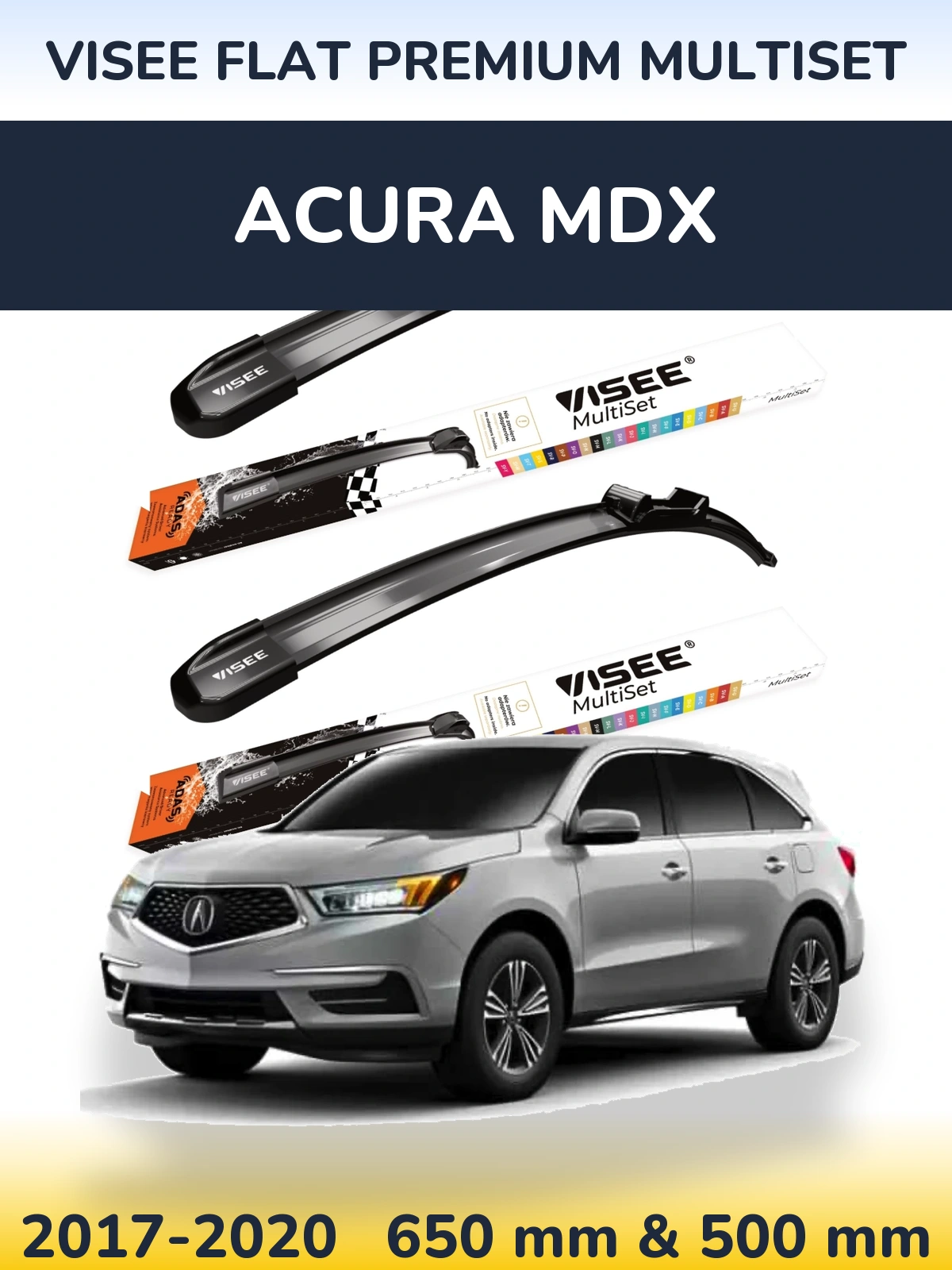 Front wiper blade set VISEE FLAT PREMIUM MultiSet 650 & 500 mm for Acura MDX 2017-2020