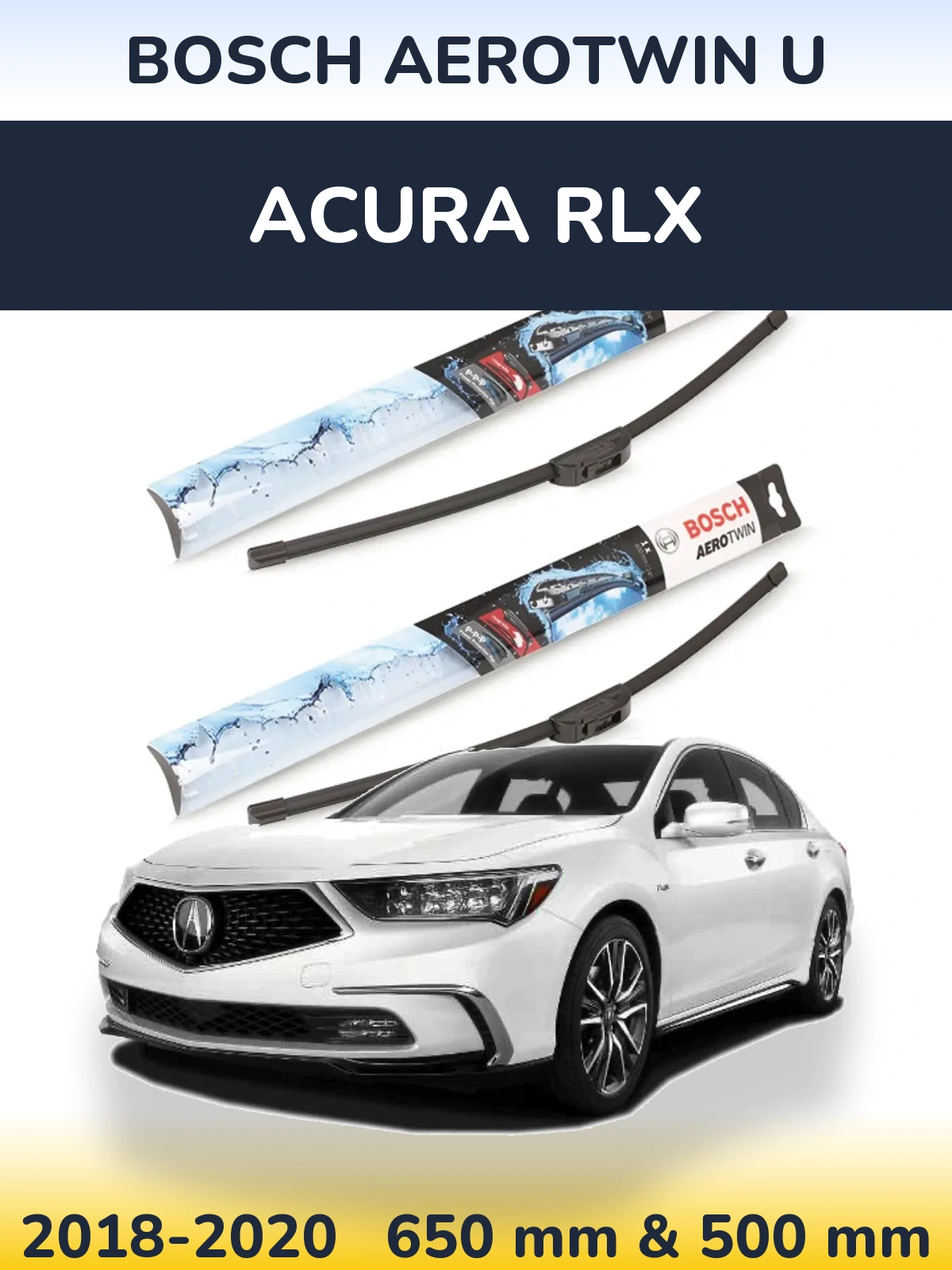 Front wiper blade set BOSCH AeroTwin U 650 & 500 mm for Acura RLX 2018-2020