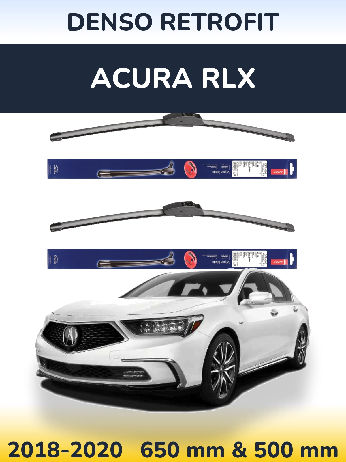 Front wiper blade set Denso Retrofit 650 & 500 mm for Acura RLX 2018-2020