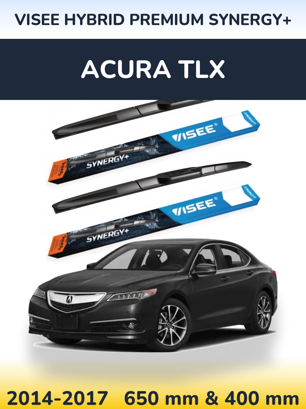 Front wiper blade set VISEE HYBRID PREMIUM SYNERGY+ 650 & 400 mm for Acura TLX 2014-2017