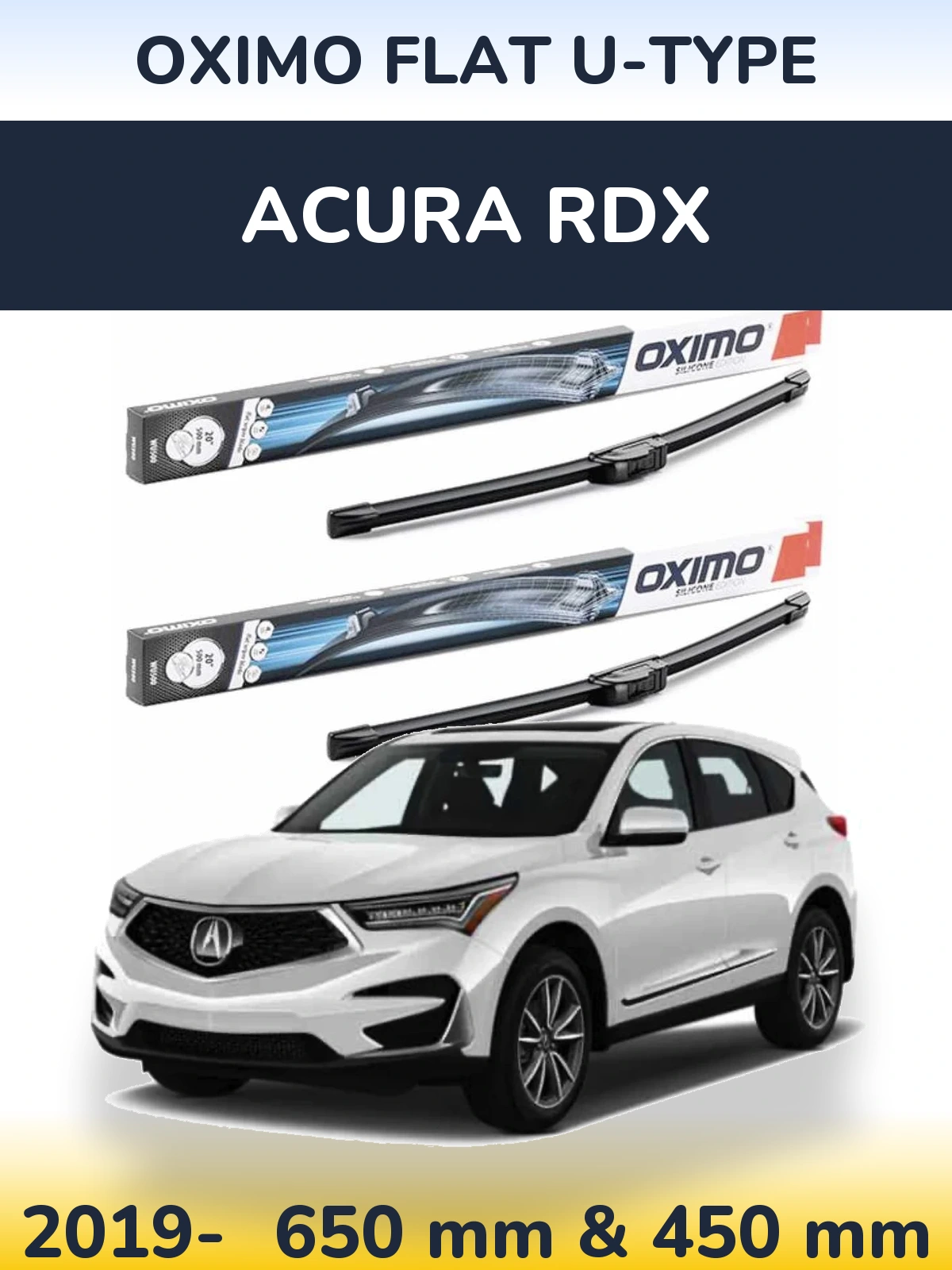 Front wiper blade set Oximo Flat U-type 650 & 450 mm for Acura RDX 2019-2026