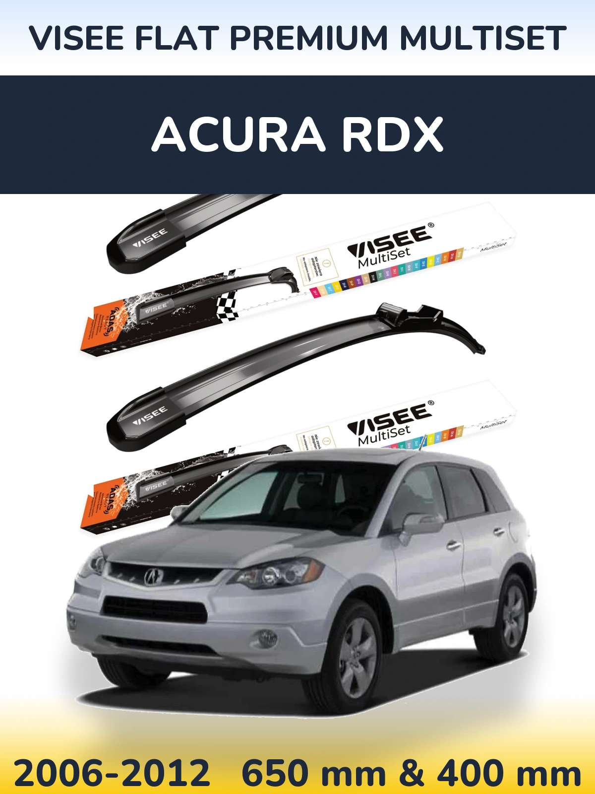 Front wiper blade set VISEE FLAT PREMIUM MultiSet 650 & 400 mm for Acura RDX 2006-2012