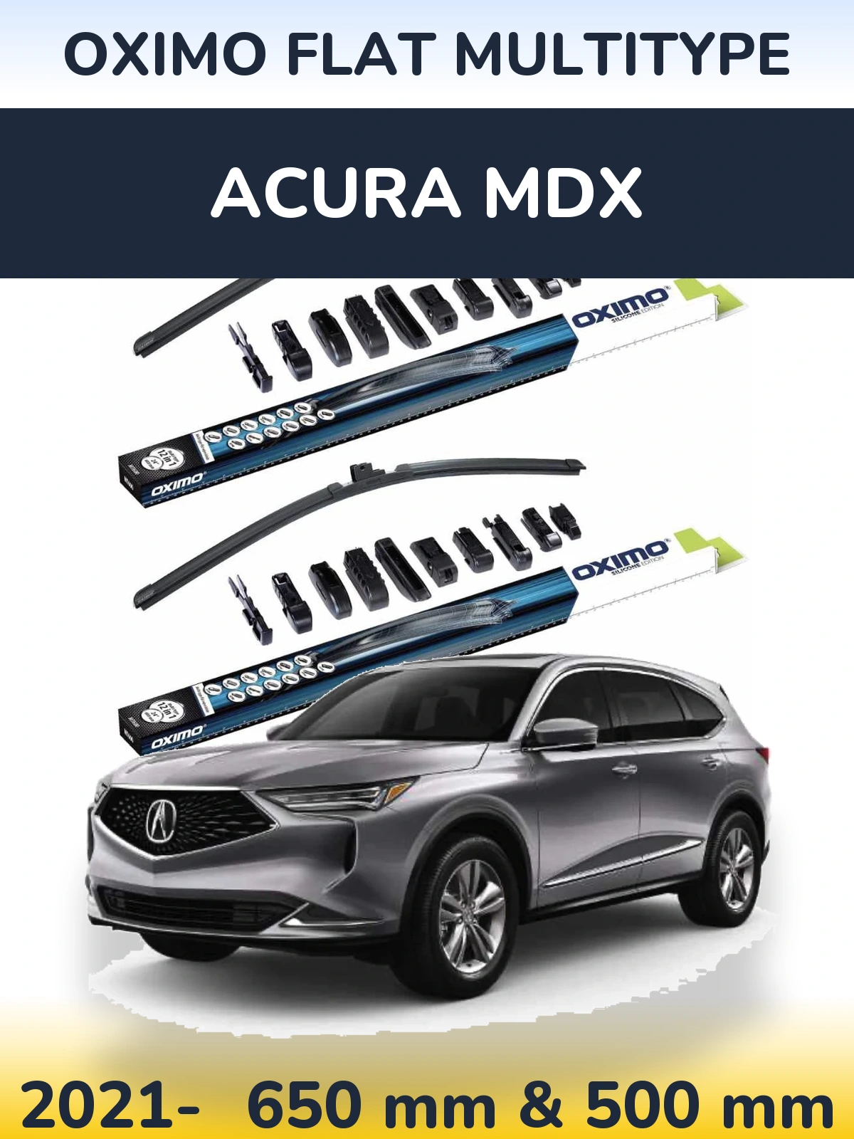 Комплект передних дворников Oximo Flat MultiТипe 650 & 500 мм для Acura MDX 2021-2026