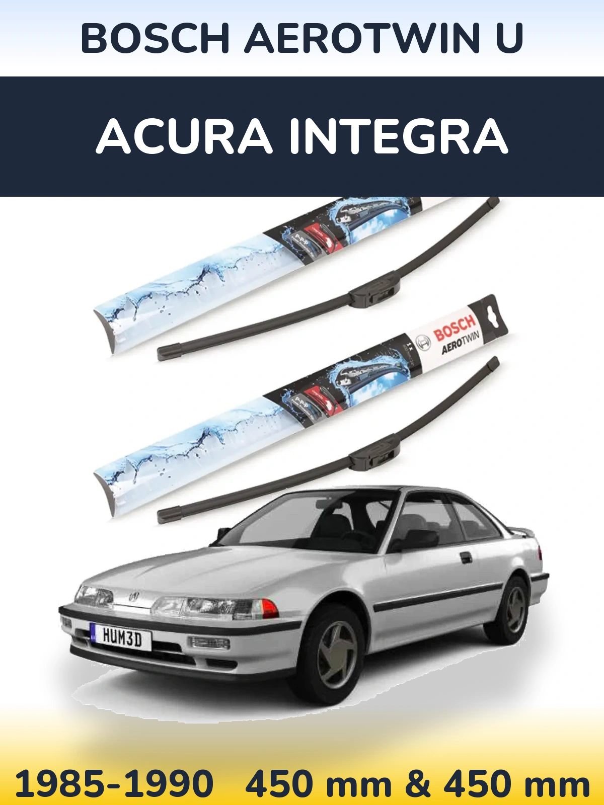 Front wiper blade set BOSCH AeroTwin U 450 & 450 mm for Acura Integra 1985-1990