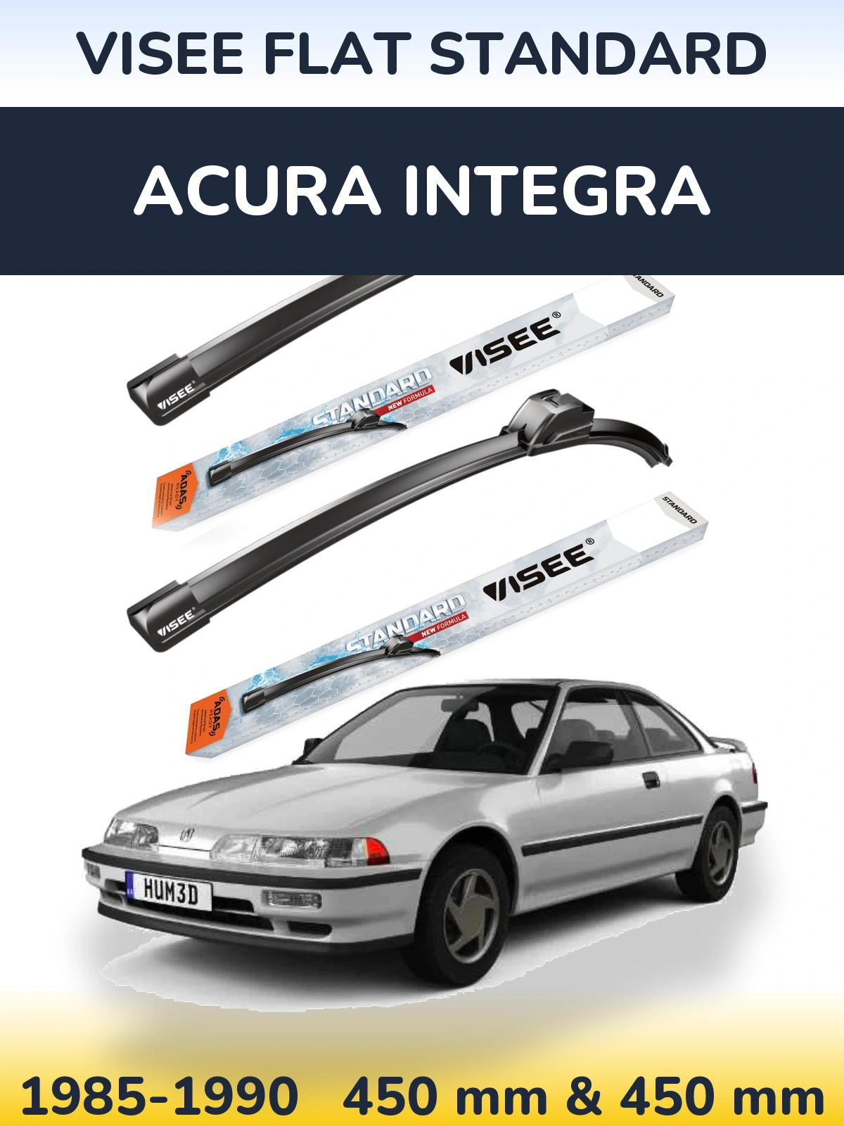Front wiper blade set VISEE FLAT STANDARD 450 & 450 mm for Acura Integra 1985-1990