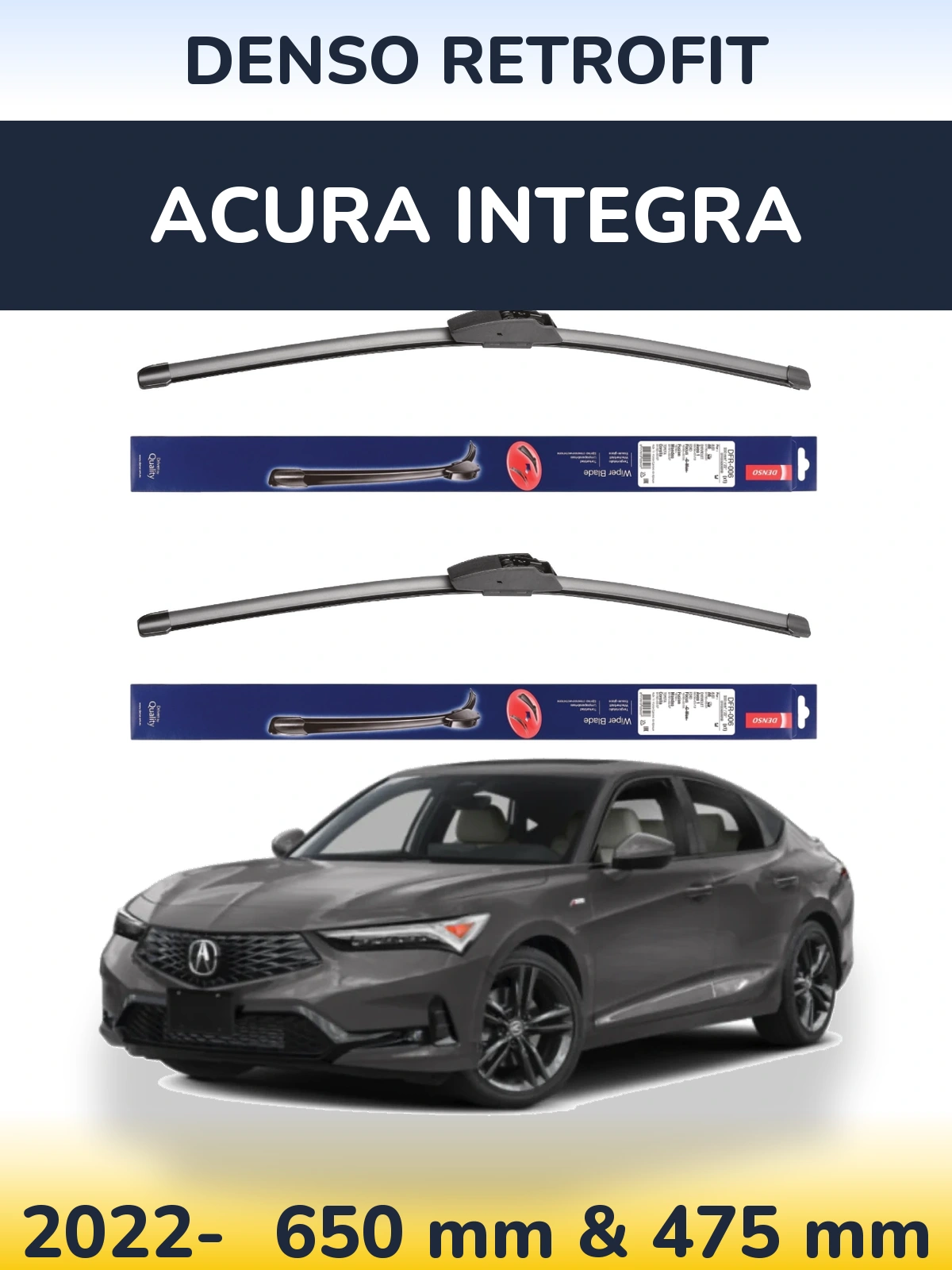 Front wiper blade set Denso Retrofit 650 & 475 mm for Acura Integra 2022-2026