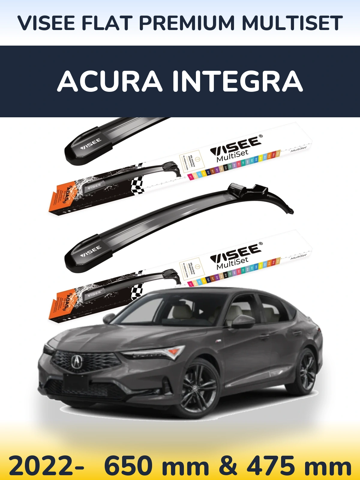 Front wiper blade set VISEE FLAT PREMIUM MultiSet 650 & 475 mm for Acura Integra 2022-2026