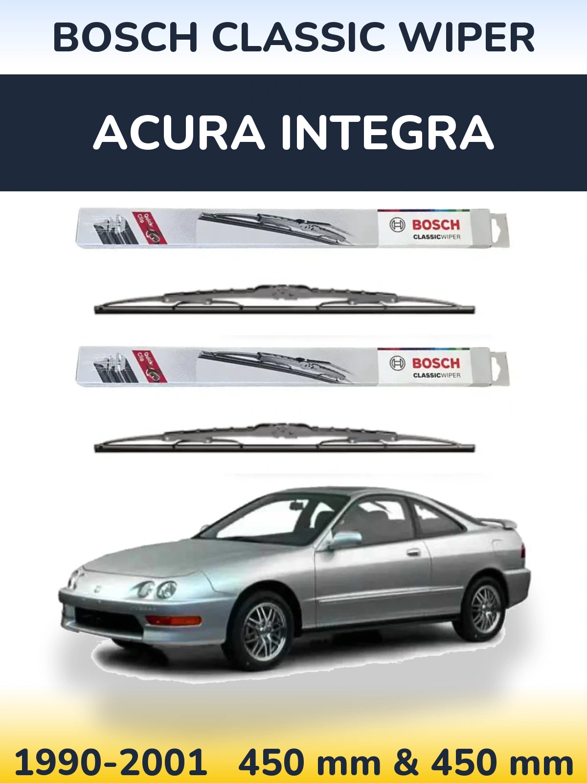 Front wiper blade set BOSCH Classic Wiper 450 & 450 mm for Acura Integra 1990-2001