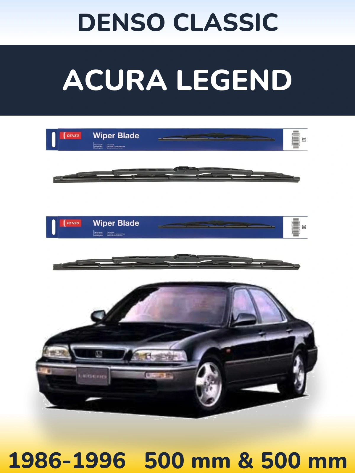 Front wiper blade set Denso Classic 500 & 500 mm for Acura Legend 1986-1996