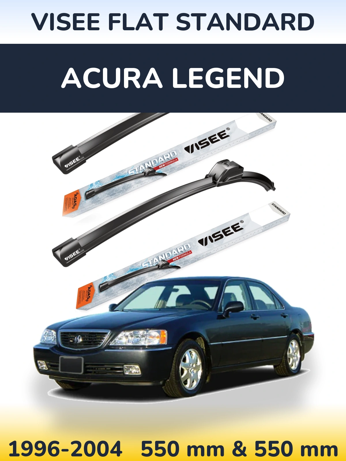 Front wiper blade set VISEE FLAT STANDARD 550 & 550 mm for Acura Legend 1996-2004