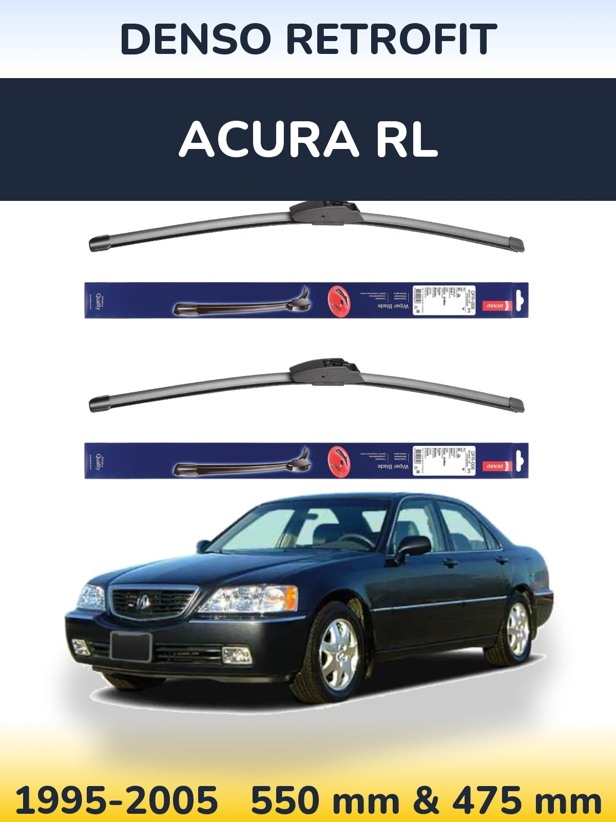 Front wiper blade set Denso Retrofit 550 & 475 mm for Acura RL 1995-2005