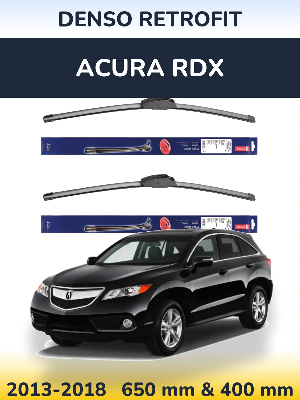 Front wiper blade set Denso Retrofit 650 & 400 mm for Acura RDX 2013-2018