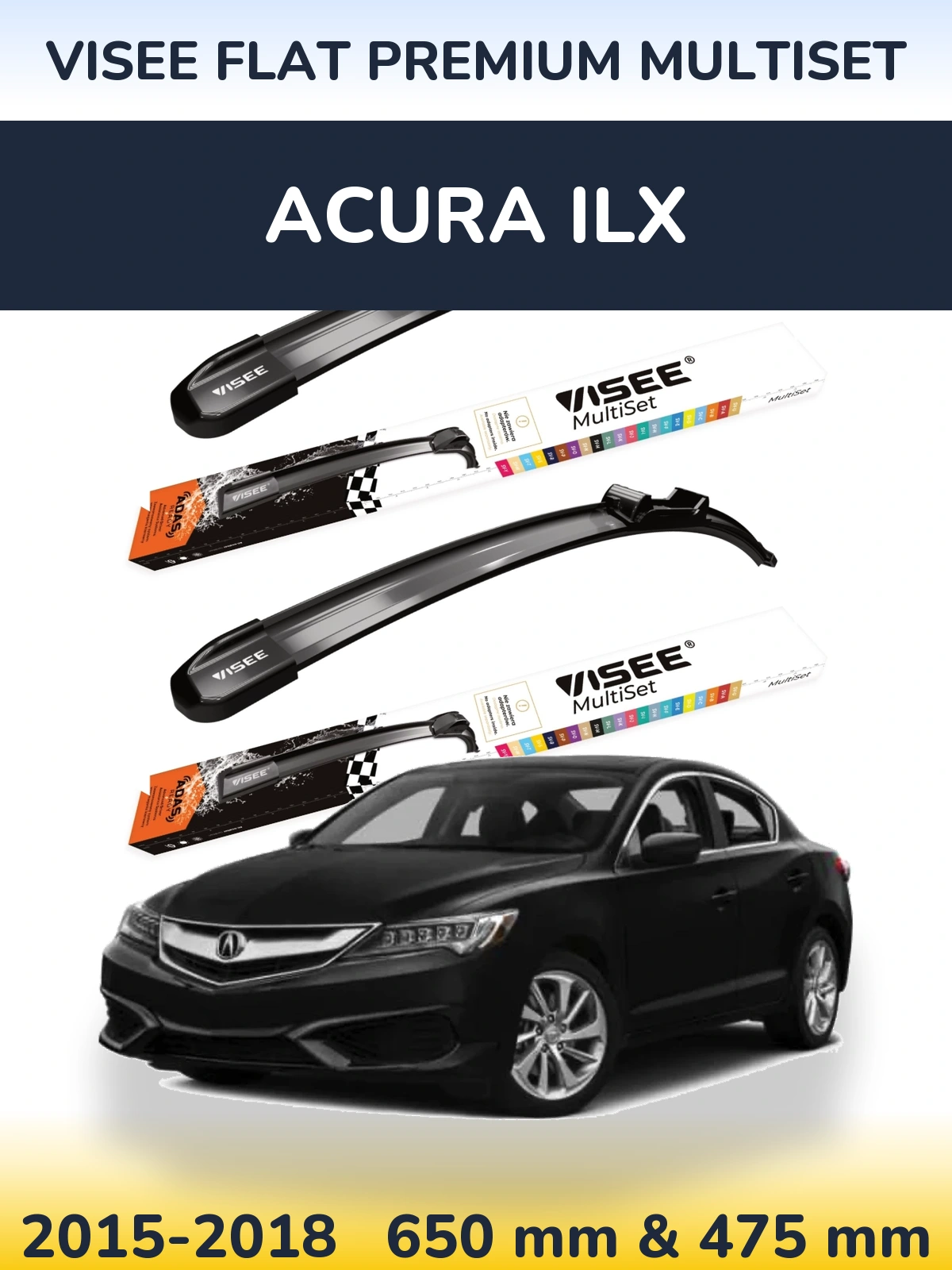 Front wiper blade set VISEE FLAT PREMIUM MultiSet 650 & 475 mm for Acura ILX 2015-2018