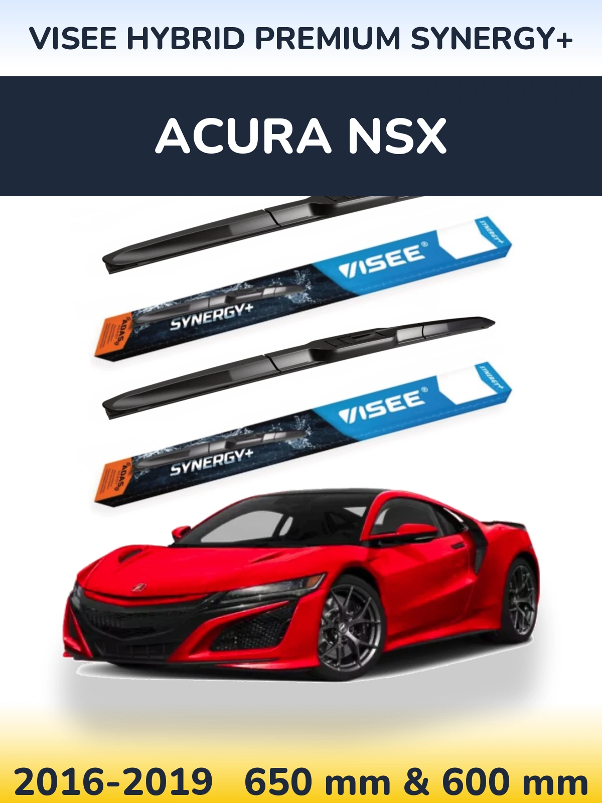 Комплект передних дворников VISEE HYBRID PREMIUM SYNERGY+ 650 & 600 мм для Acura NSX 2016-2019
