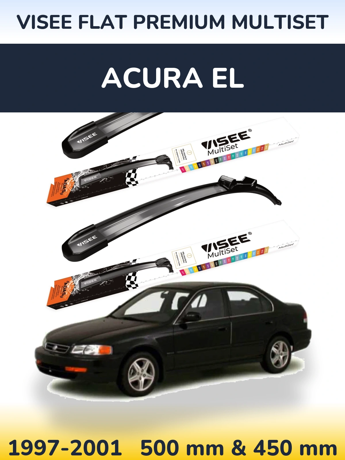 Front wiper blade set VISEE FLAT PREMIUM MultiSet 500 & 450 mm for Acura EL 1997-2001