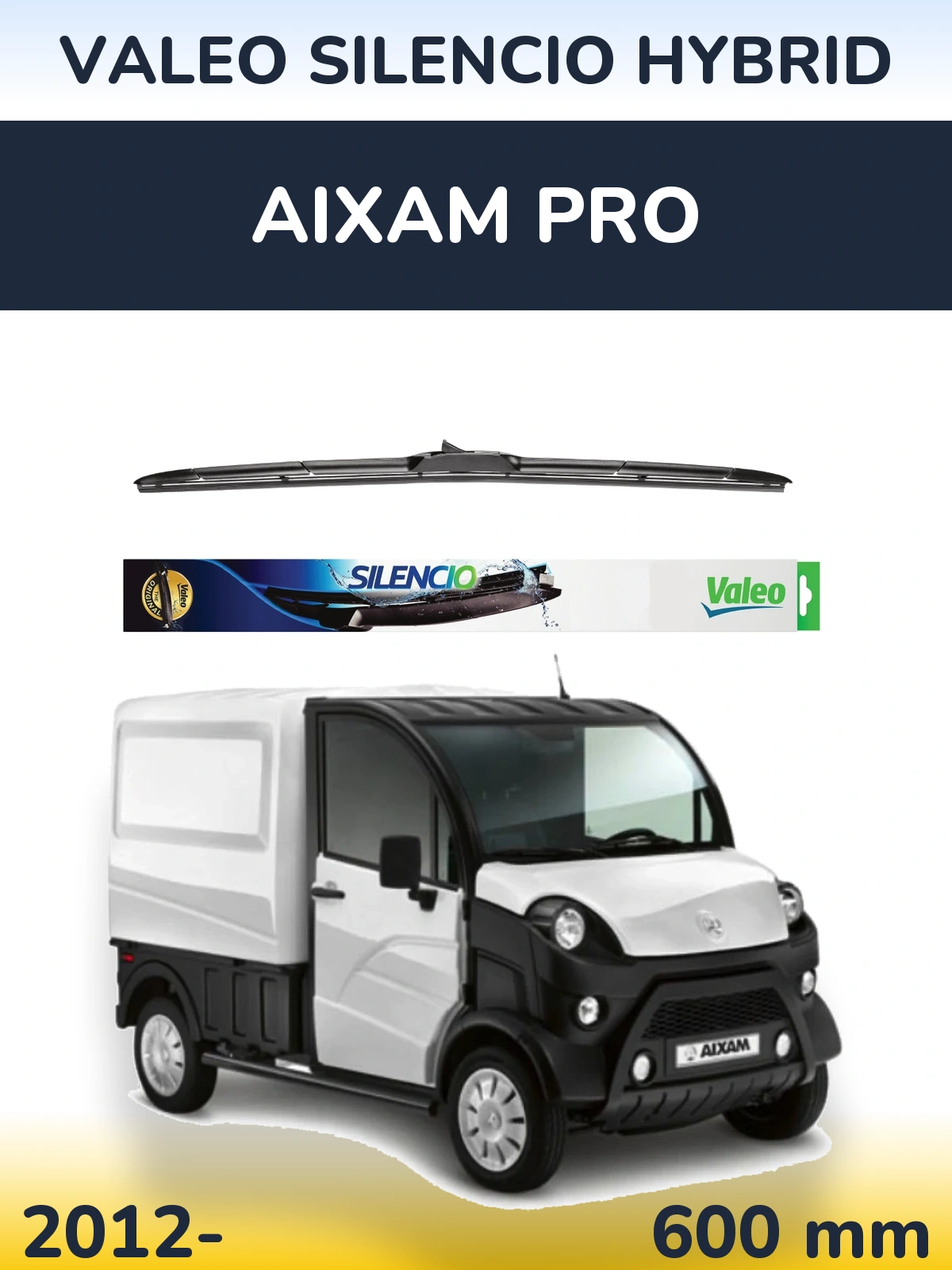 Front wiper blade Valeo Silencio Hybrid 600 mm for Aixam PRO 2012-2026