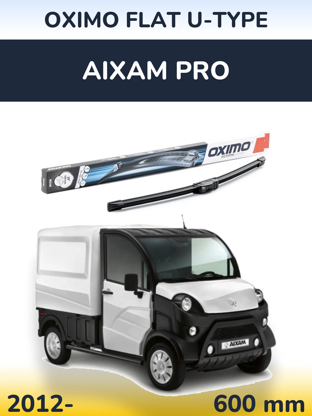 Передний дворник Oximo Flat U-type 600 мм для Aixam PRO 2012-2026