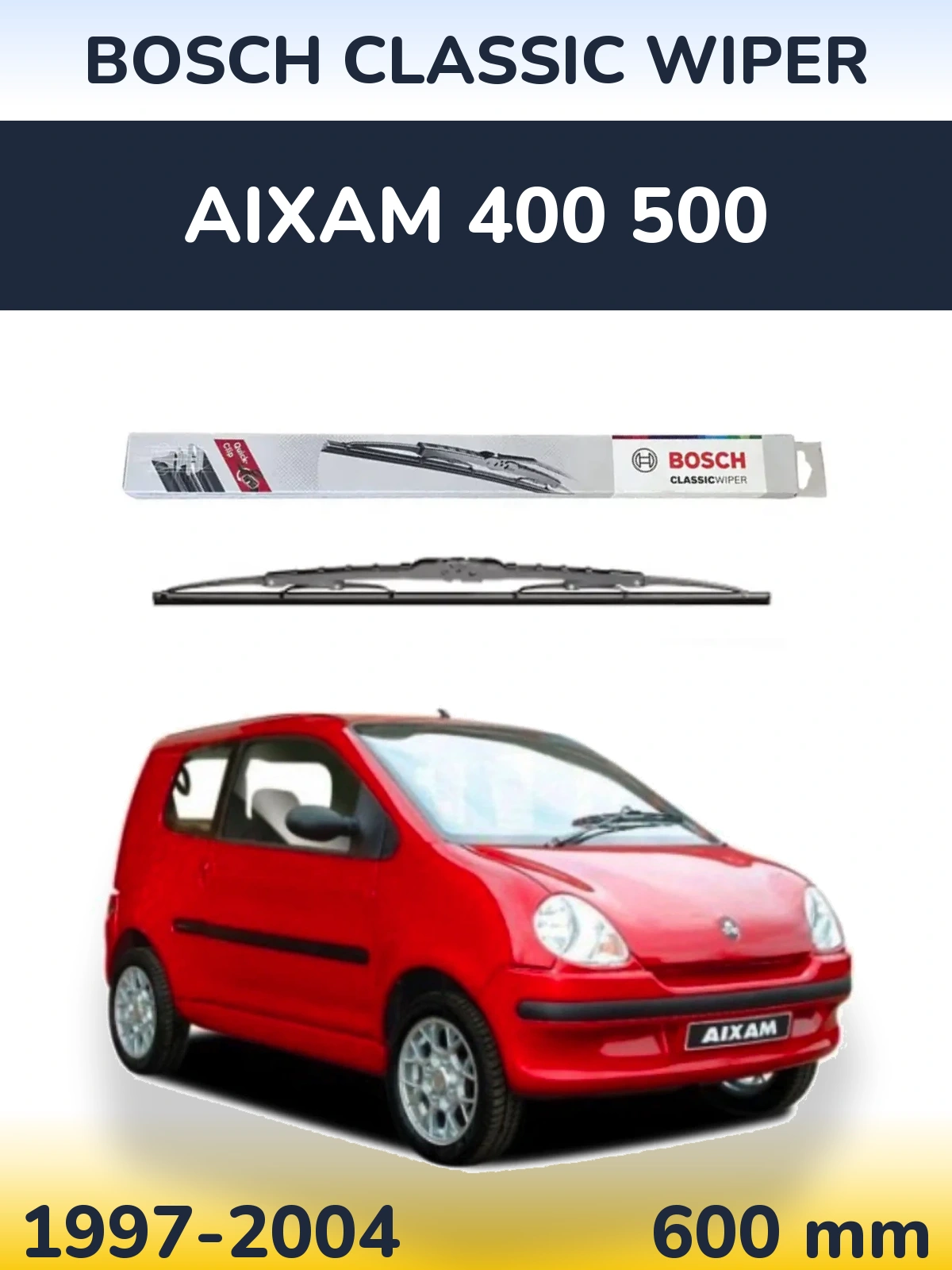 Front wiper blade BOSCH Classic Wiper 600 mm for Aixam 400 500 1997-2004