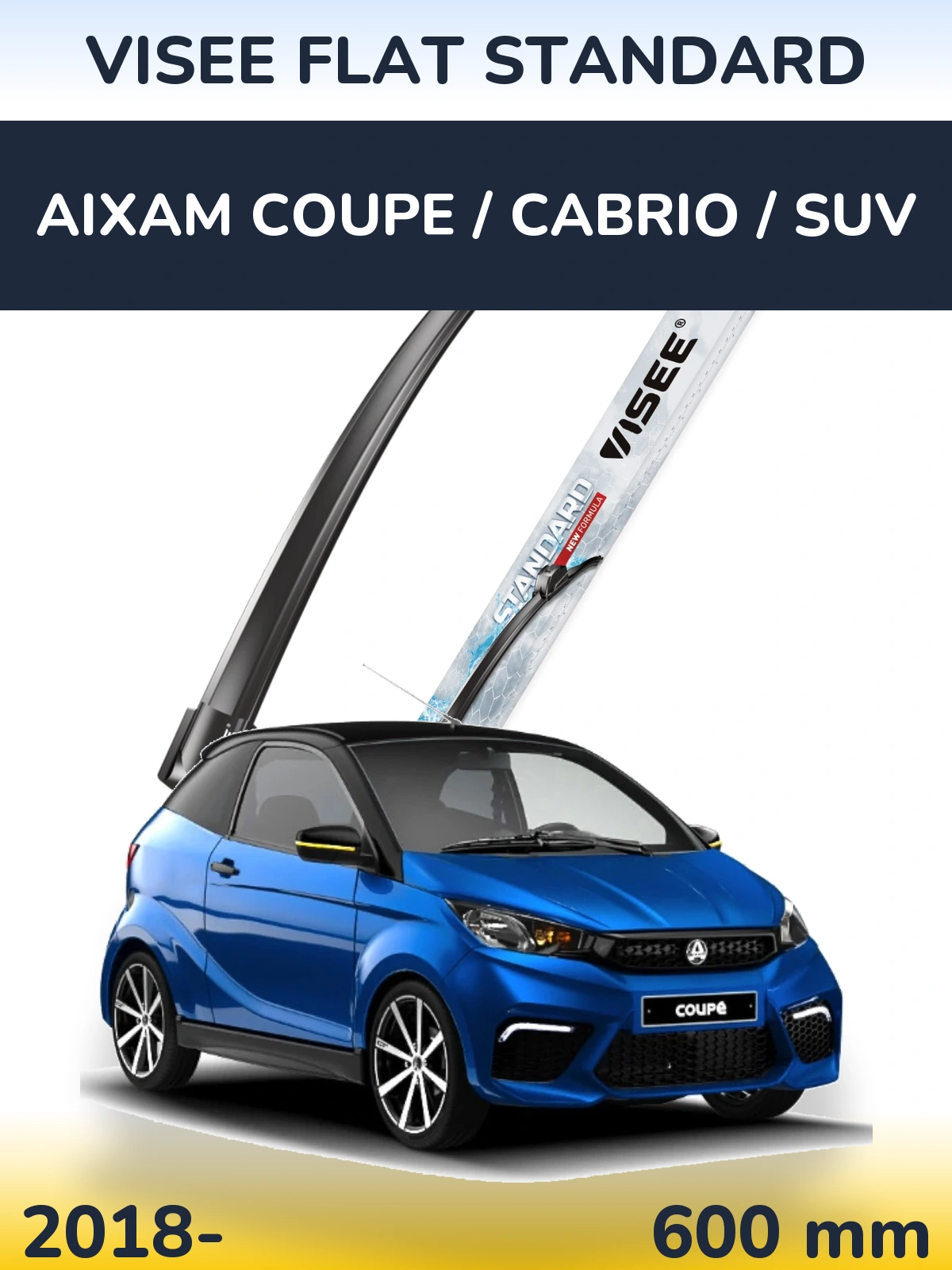 Передний дворник VISEE FLAT STANDARD 600 мм для Aixam Coupe / Cabrio / SUV 2018-2026