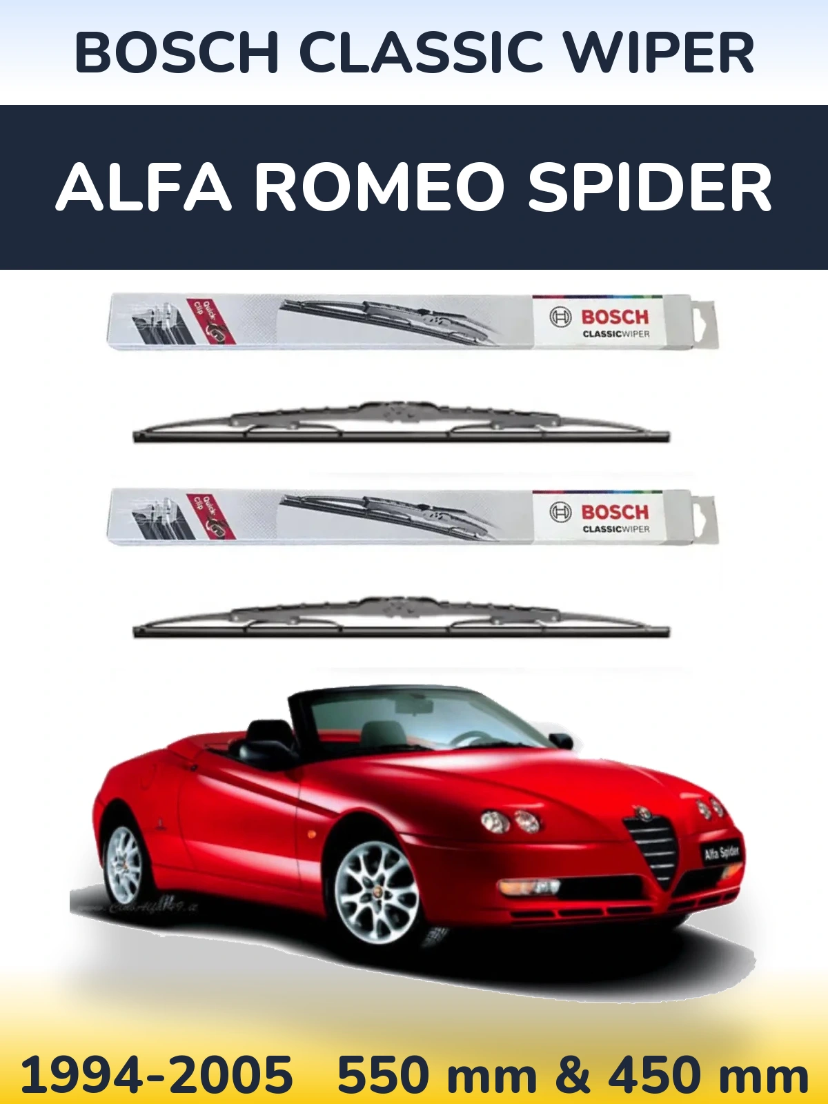 Комплект передних дворников BOSCH Classic Wiper 550 & 450 мм для Alfa Romeo Spider 1994-2005