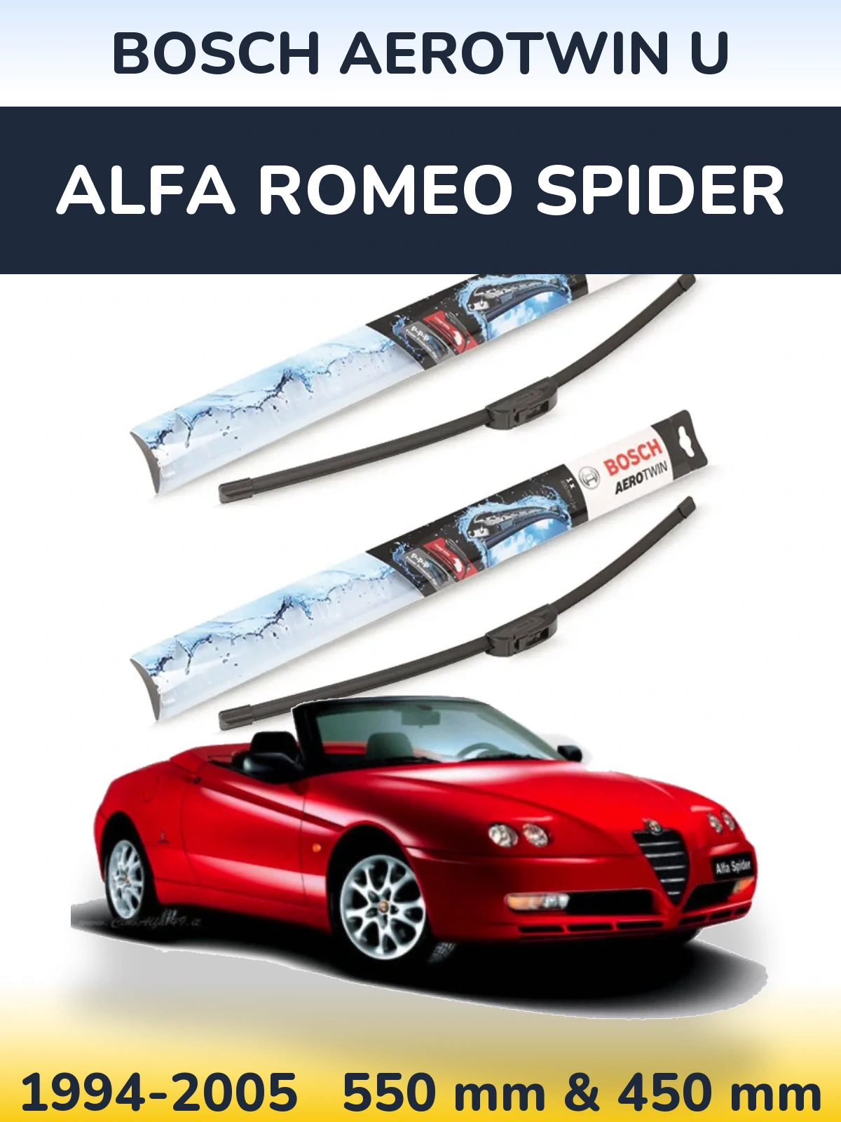 Front wiper blade set BOSCH AeroTwin U 550 & 450 mm for Alfa Romeo Spider 1994-2005