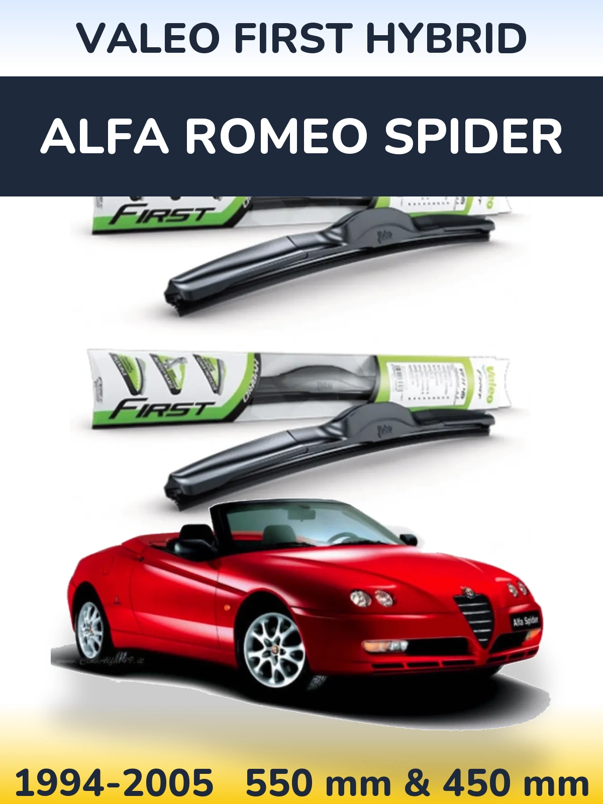 Front wiper blade set Valeo First Hybrid 550 & 450 mm for Alfa Romeo Spider 1994-2005