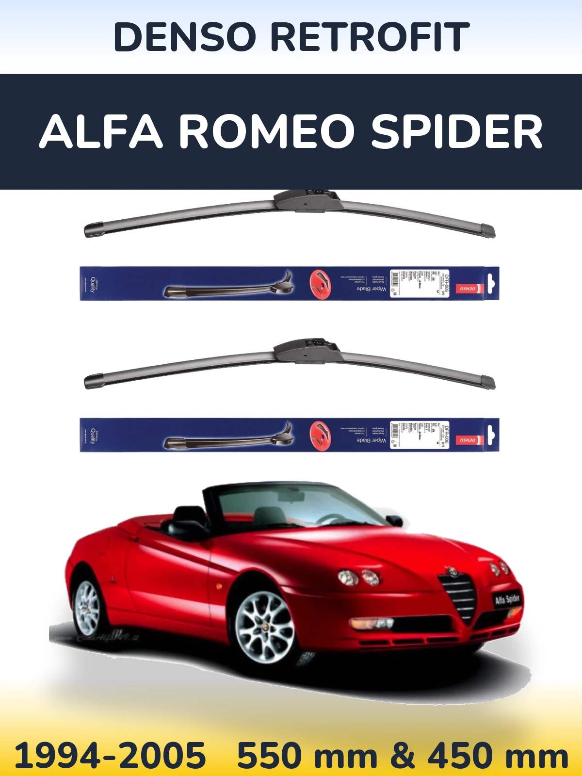 Комплект передніх щіток Denso Retrofit 550 & 450 мм для Alfa Romeo Spider 1994-2005