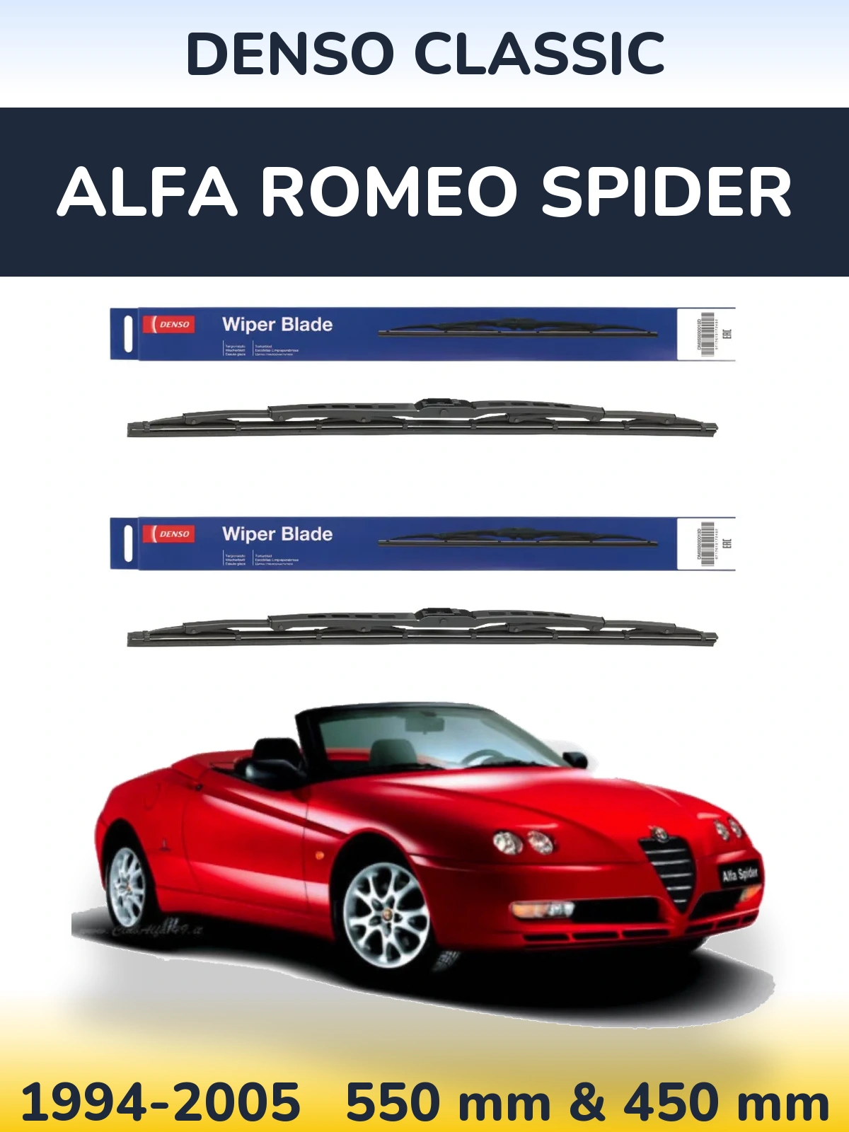 Front wiper blade set Denso Classic 550 & 450 mm for Alfa Romeo Spider 1994-2005