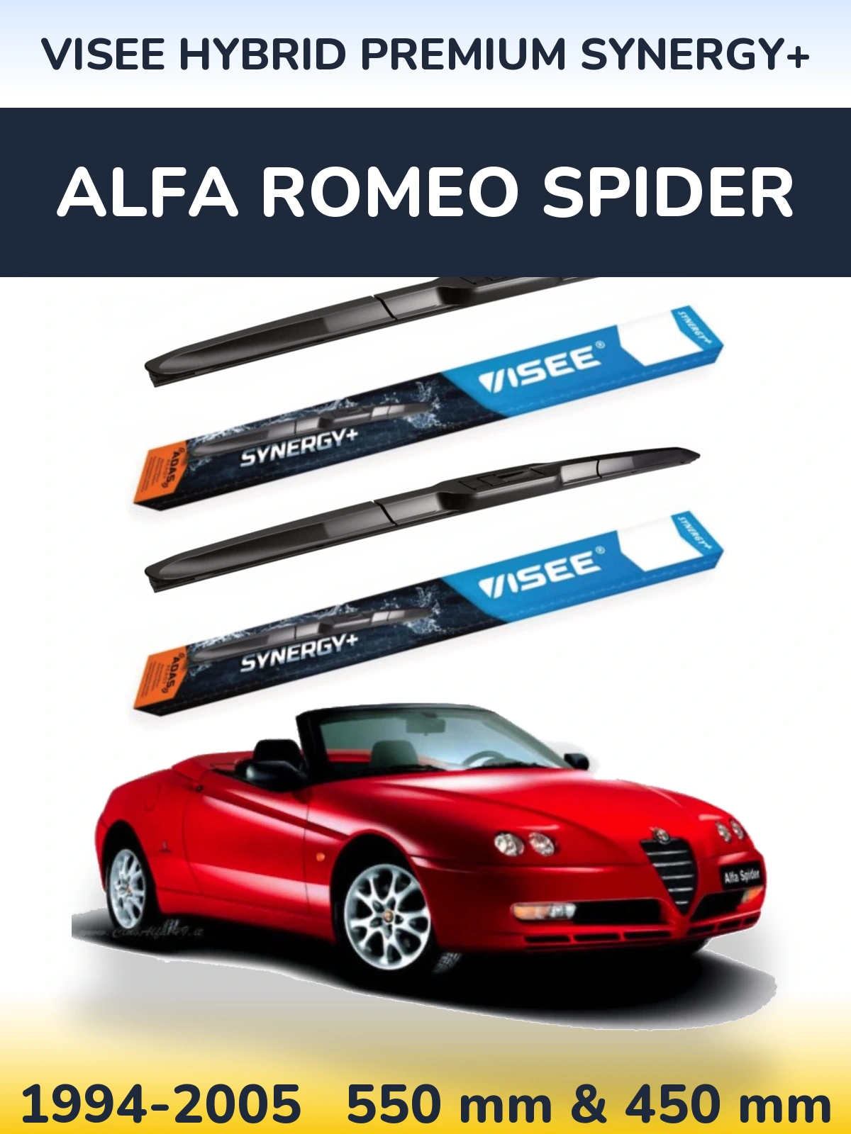 Комплект передніх щіток VISEE HYBRID PREMIUM SYNERGY+ 550 & 450 мм для Alfa Romeo Spider 1994-2005