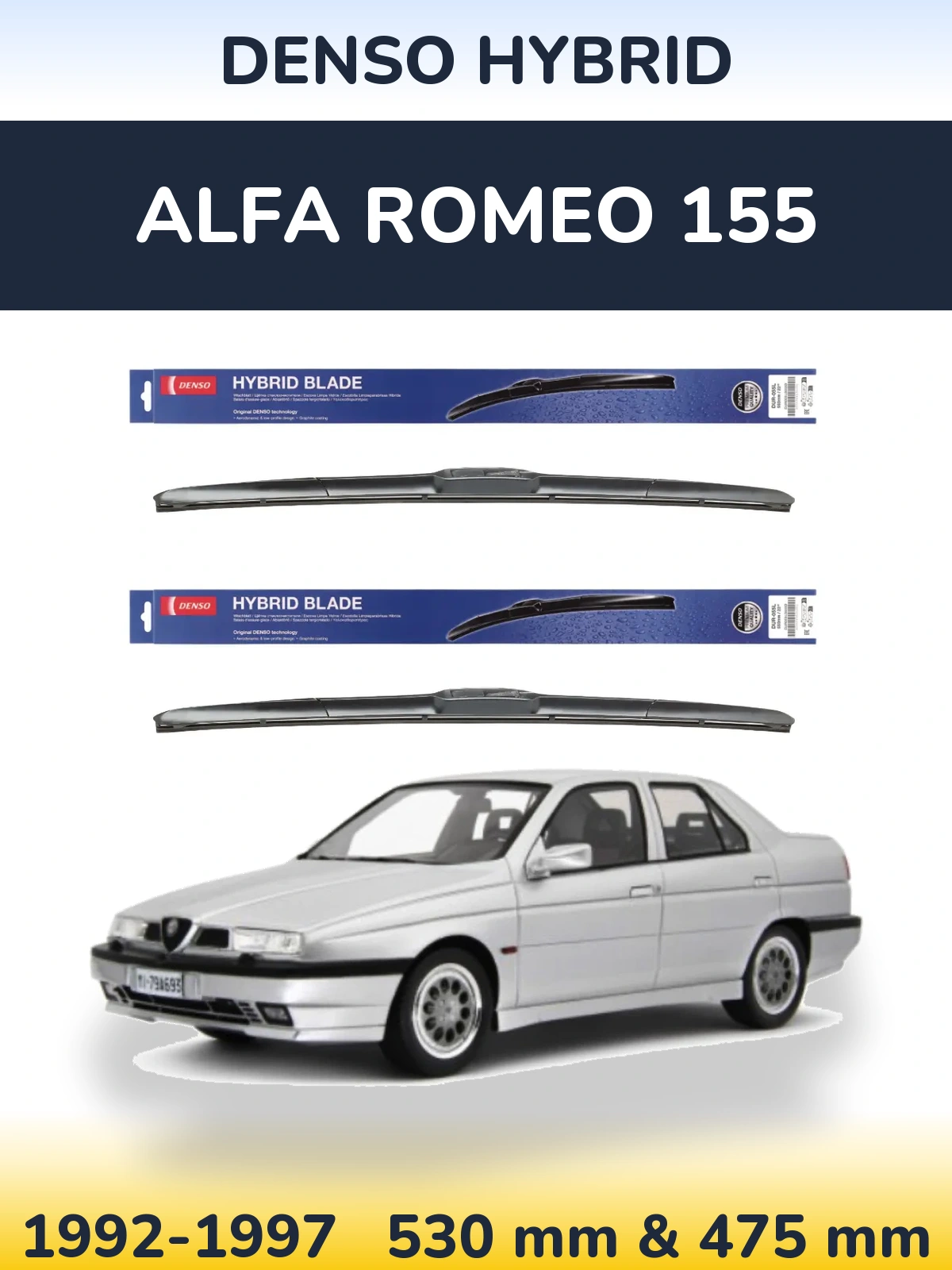 Front wiper blade set Denso Hybrid 530 & 475 mm for Alfa Romeo 155 1992-1997