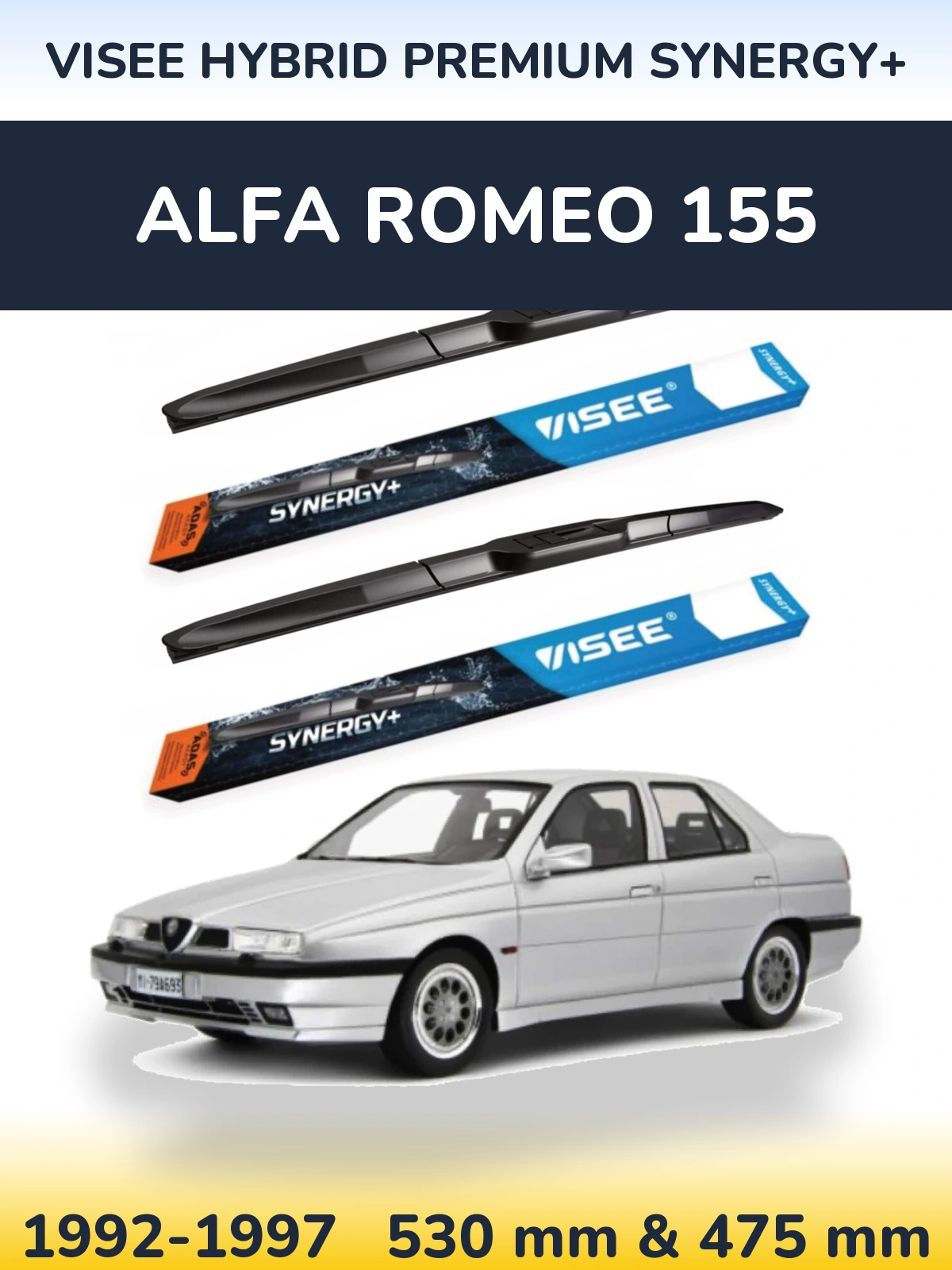 Front wiper blade set VISEE HYBRID PREMIUM SYNERGY+ 530 & 475 mm for Alfa Romeo 155 1992-1997