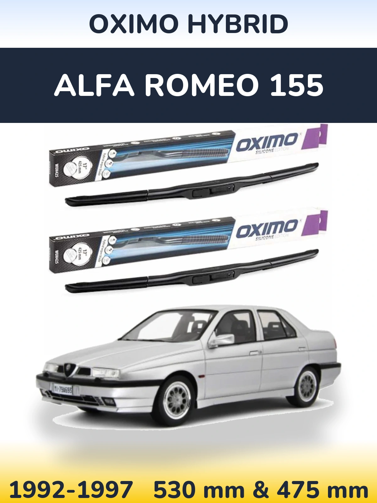Front wiper blade set Oximo Hybrid 530 & 475 mm for Alfa Romeo 155 1992-1997